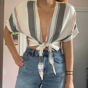 Charlotte Russe Striped Tie Front Top